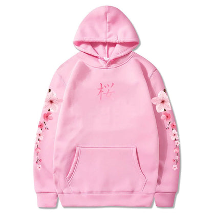 Japanese Blossom Sakura Graphic Hoodies Long Sleeve Winter Hooded Sweatshirts Casual Women/Men Comfortable Pullovers with Pocket SS69 20.69 pink / XL