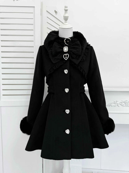 Japanese Mass-Produced Long Wool Collar Coat 20% Wool Waist-Cinching Sweet Girl Long Sleeve Slim Fit Elegant Lolita Woolen Coat