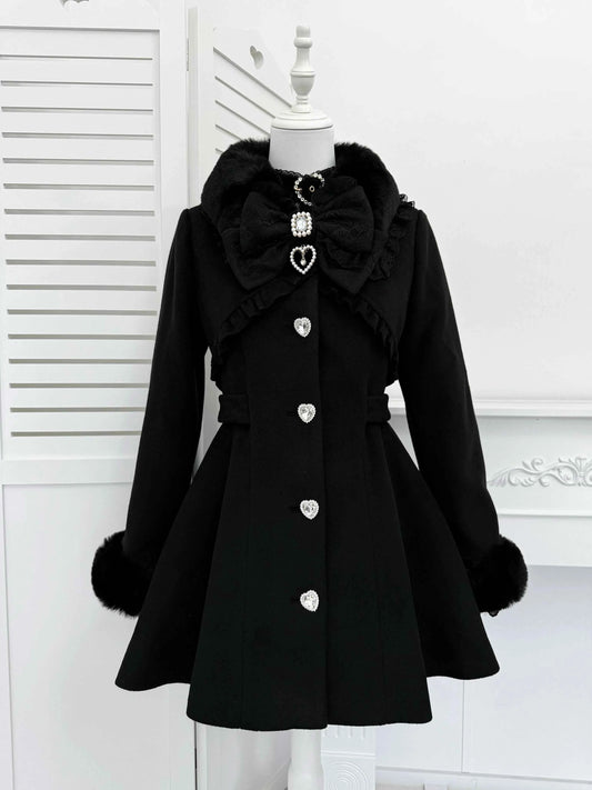 Japanese Mass-Produced Long Wool Collar Coat 20% Wool Waist-Cinching Sweet Girl Long Sleeve Slim Fit Elegant Lolita Woolen Coat