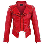 2025 Spring New Style Suit Collar Rivet Waist Short Washed Pu Leather Jacket