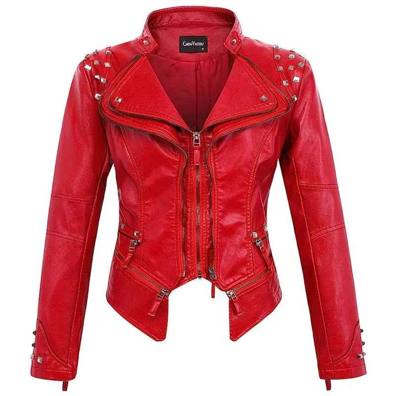 2025 Spring New Style Suit Collar Rivet Waist Short Washed Pu Leather Jacket