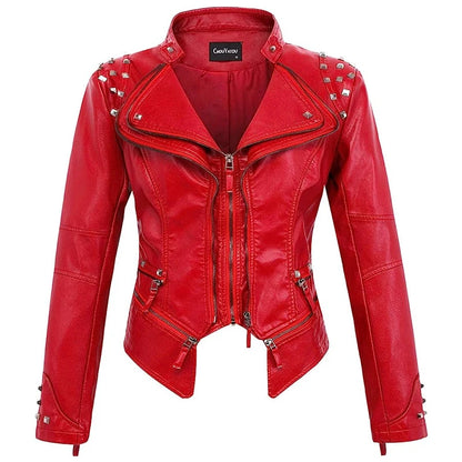 2025 Spring New Style Suit Collar Rivet Waist Short Washed Pu Leather Jacket