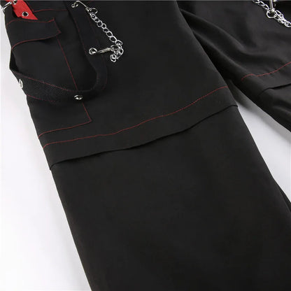 Cyber Punk Unisex Cargo Wide Leg Pants Chain Bandage Ruched Tie Capris Pants Women Gothic Baggy Trousers BF Hippie Grunge Jogger SS69