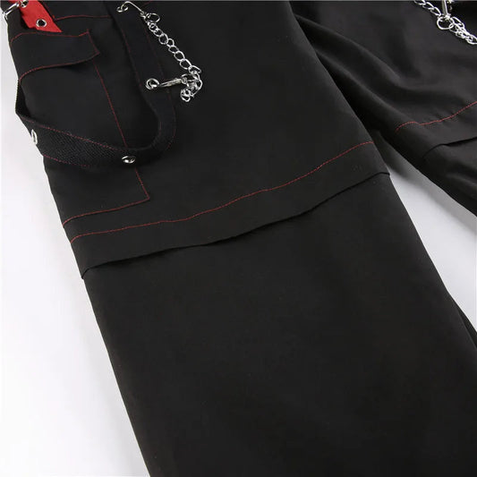 Cyber Punk Unisex Cargo Wide Leg Pants Chain Bandage Ruched Tie Capris Pants Women Gothic Baggy Trousers BF Hippie Grunge Jogger SS69