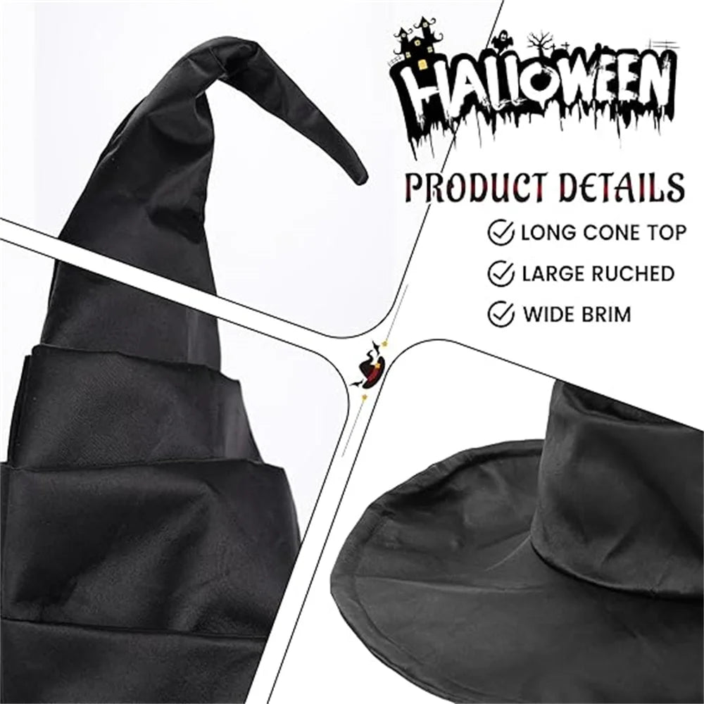 Halloween Folds Witch Wizard Black Hat Party Cosplay Costume Headgear Devil Cap Props Women Costume Accessory for Cosplay Party