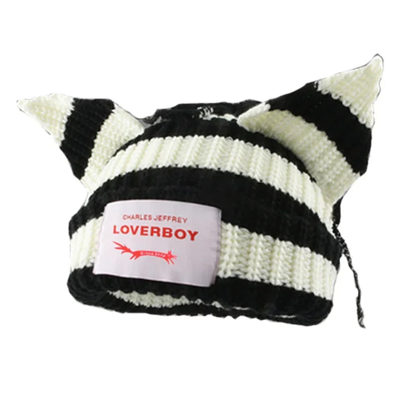 Long fox Ears Knitted Hat Men Women Rabbit Ear Warm Crochet Beanies Kpop Hip Hop Hat Winter Skullies Cap Y2k Christmas Gifty