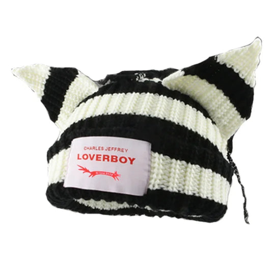 Long fox Ears Knitted Hat Men Women Rabbit Ear Warm Crochet Beanies Kpop Hip Hop Hat Winter Skullies Cap Y2k Christmas Gifty