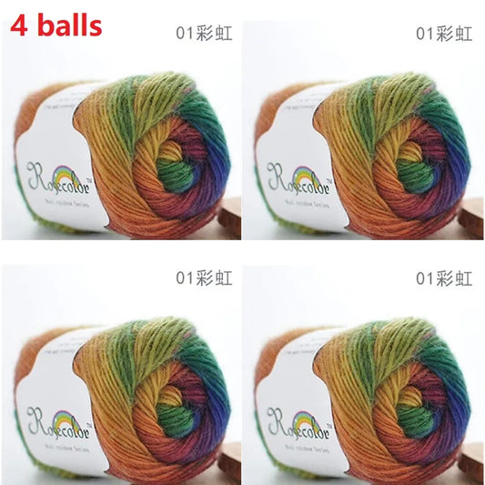 100% Wool Yarn Rainbow Color for Hand Knitting Crochet Plush Thickness Lanas Thread DIY Soft Scarf Shawl Sweater Free Shipping