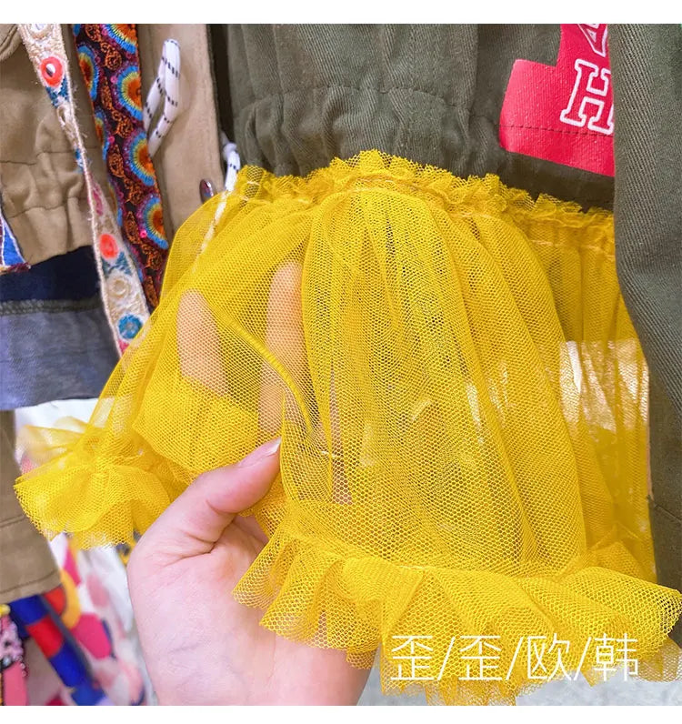 Women Floral Embroidery Sequined Trench Coats Mesh Spliced Ruffles Denim Jacket Hairballs Tassels Jeans Cardigan Streetwear Tops SS69