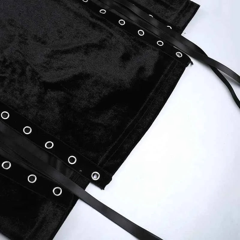 Punk Grunge High Split Hem Straps Dess 90s Streetwear Gown Women Sexy Corn Bandage Velvet Dresses Mall Gothic Clothing
