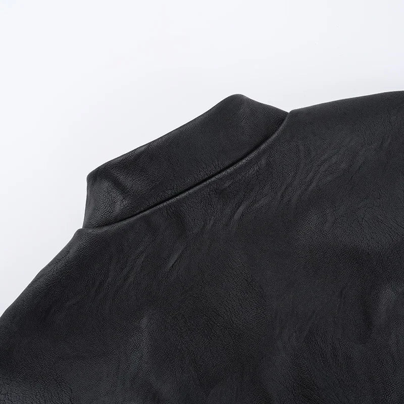 Punk Faux Leather Cropped Jacket with Rivets - Women's Streetwear