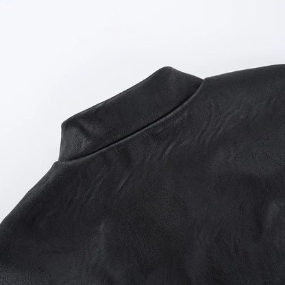 Punk Faux Leather Cropped Jacket Women Spring 2024 Streetwear Sexy Slim Fit Rivet PU Blouse Top