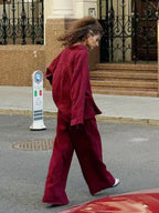 Bornladies Women's Cotton Long Sleeve Shirt & Wide Leg Pants Set