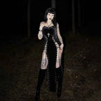 Punk Grunge High Split Hem Straps Dess 90s Streetwear Gown Women Sexy Corn Bandage Velvet Dresses Mall Gothic Clothing