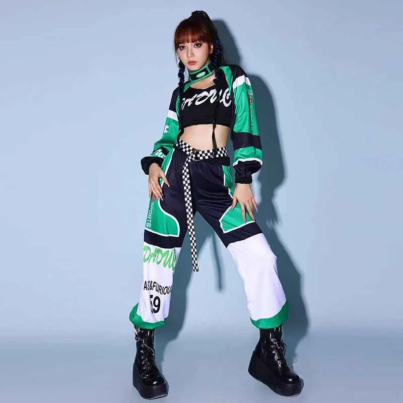 2026 Green K-POP Dancing Clothes For Women Group Song Playing Clothing Hip Pop Jazz Dance Costumes Nightclub DJ Stage Set XH1818