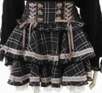 Japanese Mine Tie Sweet Bow Long Sleeve Chiffon Shirt Liz High Waist Elastic Slim Pleated Plaid Skirt Sets Short Skirts Women