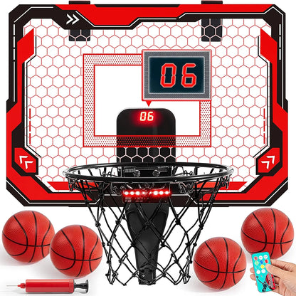 JOYFY LED Indoor Basketball Hoop Over The Door with Scoreboard and 4 Balls