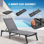 SucceBuy Chaise Lounge Chair Outdoor Aluminum Patio LoungeFolding Pool Lounge Recliner Full Flat for Patio Beach Pool Dark Grey