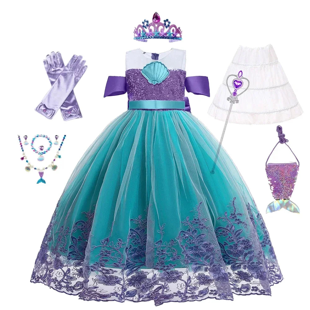 Supertaro Chen Ariel Princess Cosplay Dress for Girls, Floral Mesh Ball Gown