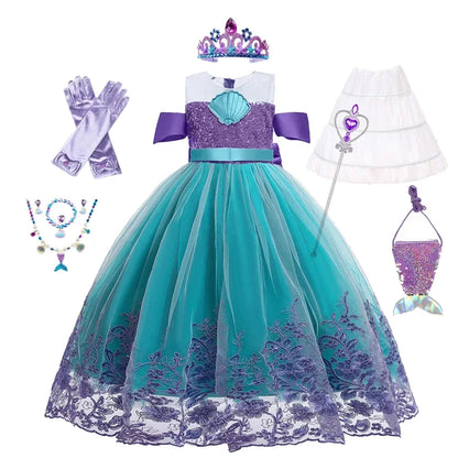 Supertaro Chen Ariel Princess Cosplay Dress for Girls, Floral Mesh Ball Gown