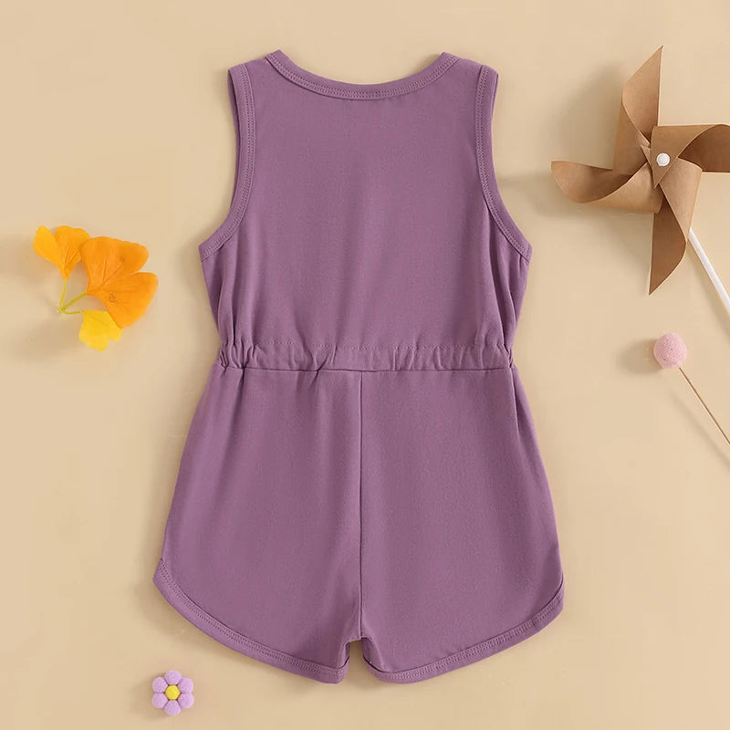 2024-12-04 Lioraitiin Litter Girls Summer Casual Jumpsuit Sleeveless Crewneck Solid Color Drawstring Tank Romper - SS69 