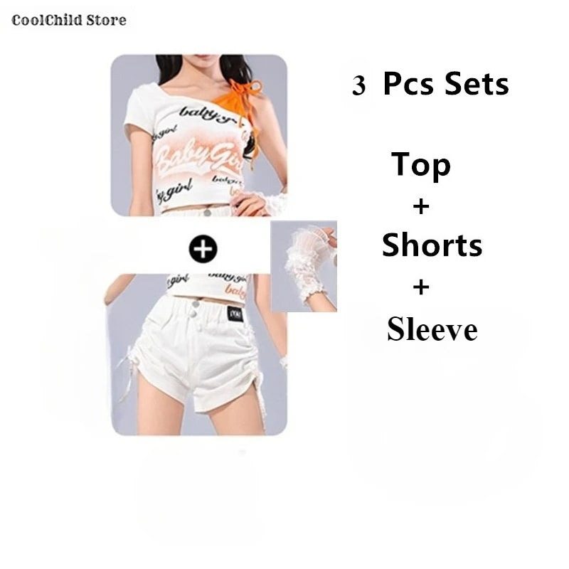 Girls Off Shoulder Crop Top & Cargo Pants Set