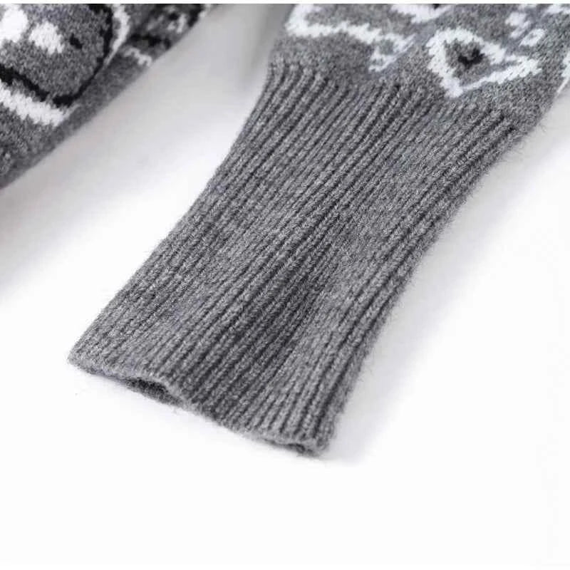 Warm Printed High Collar Knit Cardigans Women Contrast Jacquard Zipper Full Sleeve Pocket Sweater 2026 Spring Lady Chic Knitwear