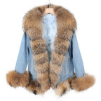 2026 MAOMAOKONG Winter Clothing Women's Denim Jacket Detachable Fox Fur Lining With Real Raccoon Fur Collar Jean Jacket Fur Coat