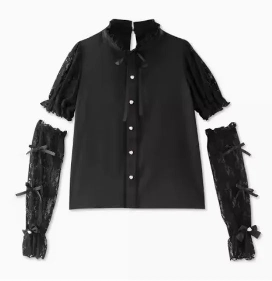 Japanese Style Shirt Women's Summer New Mine Lolita Camisa Clothes Lace Sweet Cute Oversleeve Long Short Sleeve Blouse Top Girl SS69 44.69 black / One Size