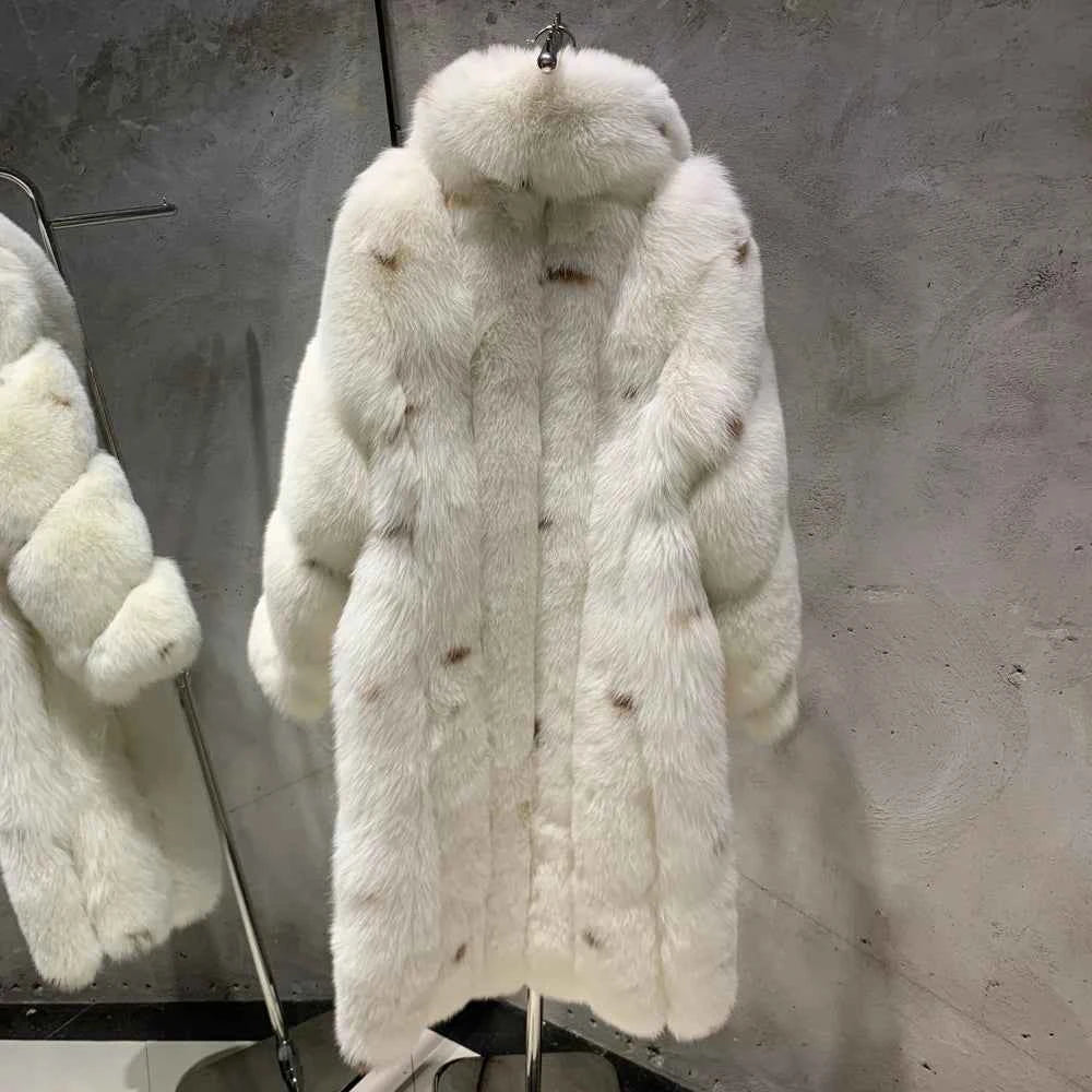 Winter Long Fur Coats Winter Female Natural Fox Fur OutWear Full Pelt Real Fox Fur Jackets with Long Sleeve