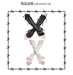 Japanese lolita lace long arm sleeve sweet cool girls lace-up mesh bandage white black arm warmers gloves SS69