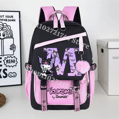 Sanrio Kuromi Large Capacity Backpack for Students Cartoon Letter A-Z Printed Schoolbag Fashion Book Stationery Storage Bag Gift SS69 25.69 KRM 949-KT 1063