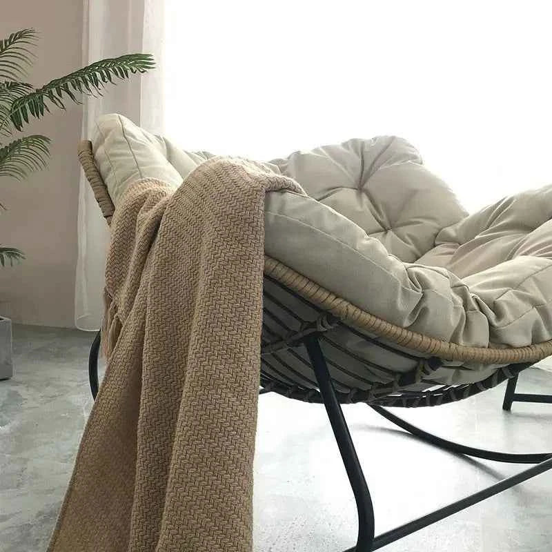 Realife Woven Rattan Rocking Chair Comfortable Soft Bag For Sitting Or Lying Lazy Rocking Chair Balcony Home Use Wrought Iron