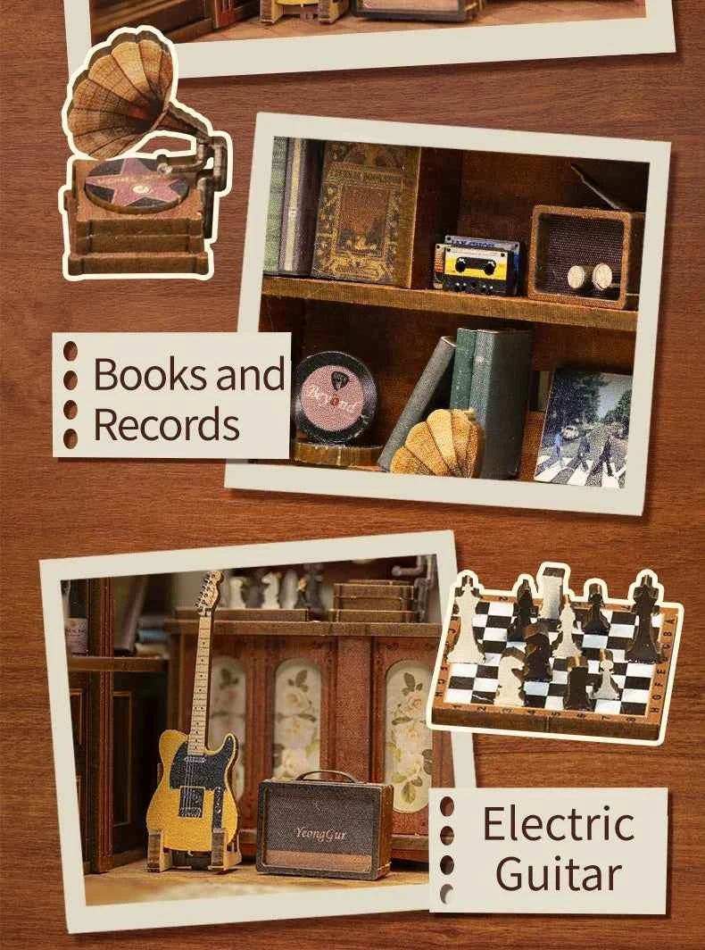 CUTEBEE DIY Book Nook Miniature Dollhouse Booknook with Touch Light Dust Cover Bookshelf Insert for Decor Gifts Secret Rhythm