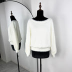 Talenza Women's Plush Pullover Fashion Solid Loose High Street Sweaters Vintage Chic Strapless Autumn Casual Female Pullovers