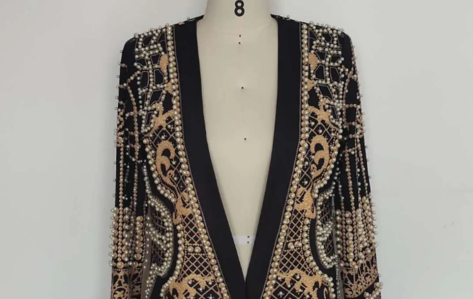 Pearl Embroidery Female Jacket, Full Sleeve Slim Jackets, V Neck, Hidden Button Print Suit, Large Size, Fall Fashion SS69