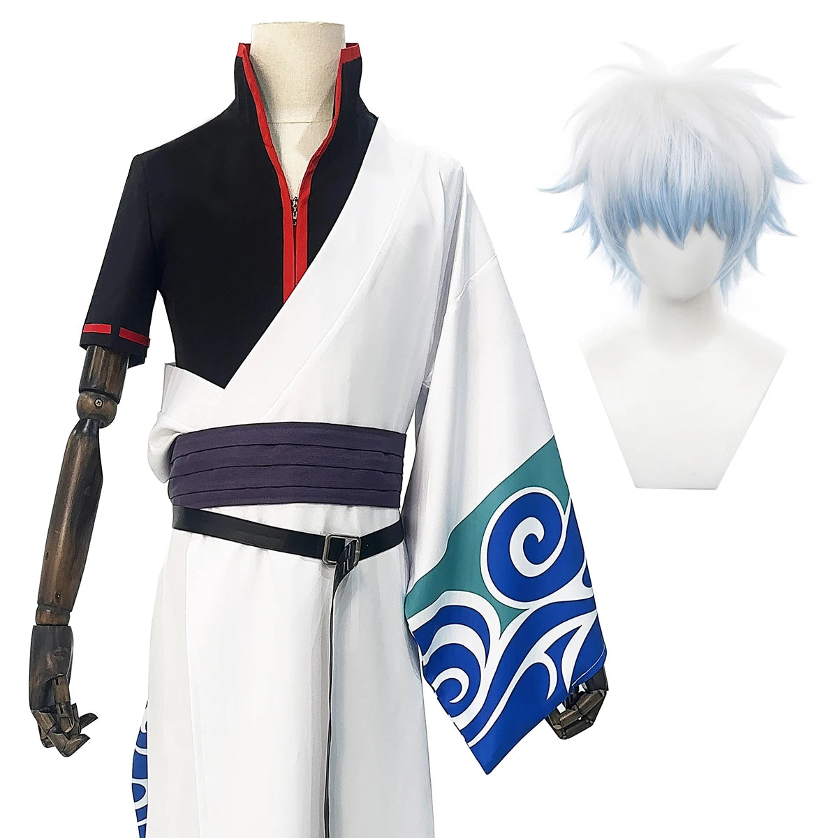 HOLOUN Gintama Anime Sakata Gintoki Cosplay Costume Wig Kimono Top Pants Cos Convention Halloween Christmas Gift SS69 114.69 Costume wig / XL / CHINA