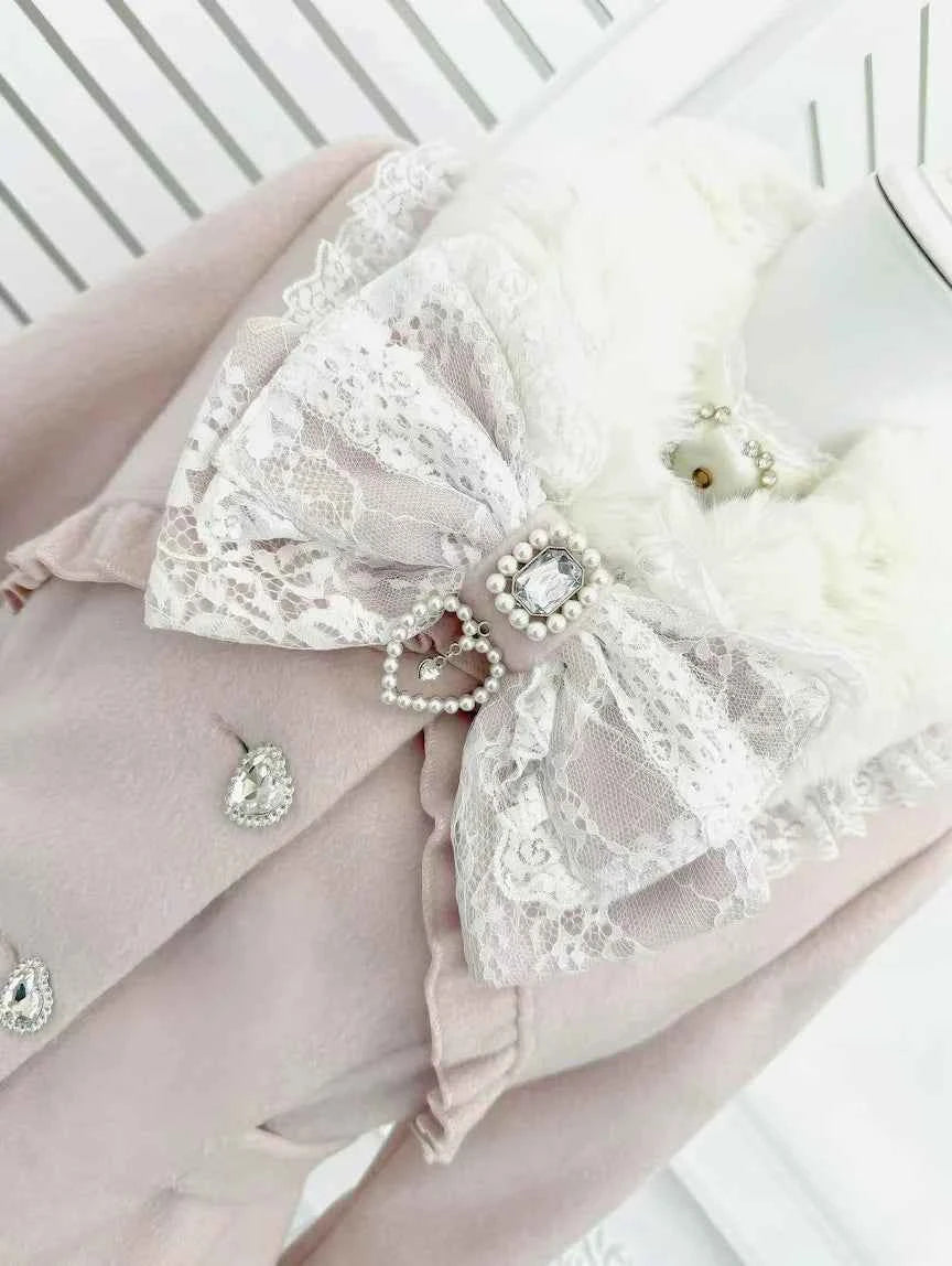 Japanese Mass-Produced Long Wool Collar Coat 20% Wool Waist-Cinching Sweet Girl Long Sleeve Slim Fit Elegant Lolita Woolen Coat