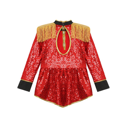 Moggemol Girls Sequin Ringmaster Bodysuit Long Sleeve Circus Costume