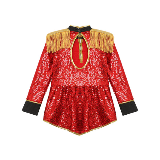 Moggemol Girls Sequin Ringmaster Bodysuit Long Sleeve Circus Costume