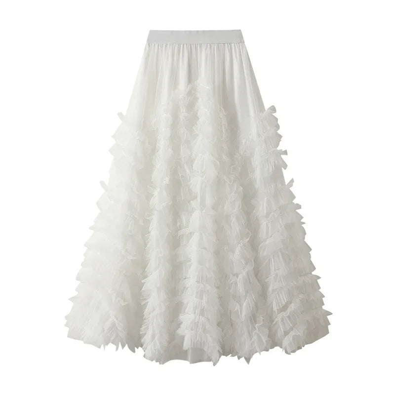 Tiered Tulle Maxi Skirt - Elegant A-Line High Waist Mesh