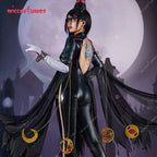 Miccostumes Women's Black Witch PU Leather Cosplay Bodysuit