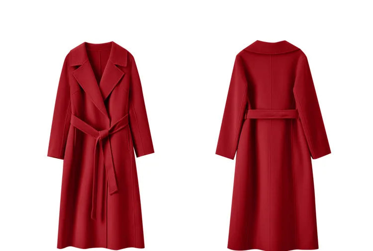 SENTUBILA Women's 100% Wool Long Wrap Coat with Belted Waist