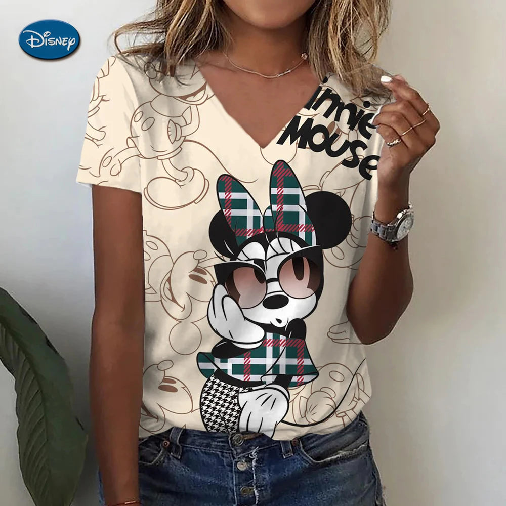 Women's T-shirts Disney Mickey Mouse 3D print New V-neck Short Sleeve Summer Casual Women's Clothing Harajuku Y2K Hip Hop Clothe SS69 9.69 AVZ3CJ0120 / XL