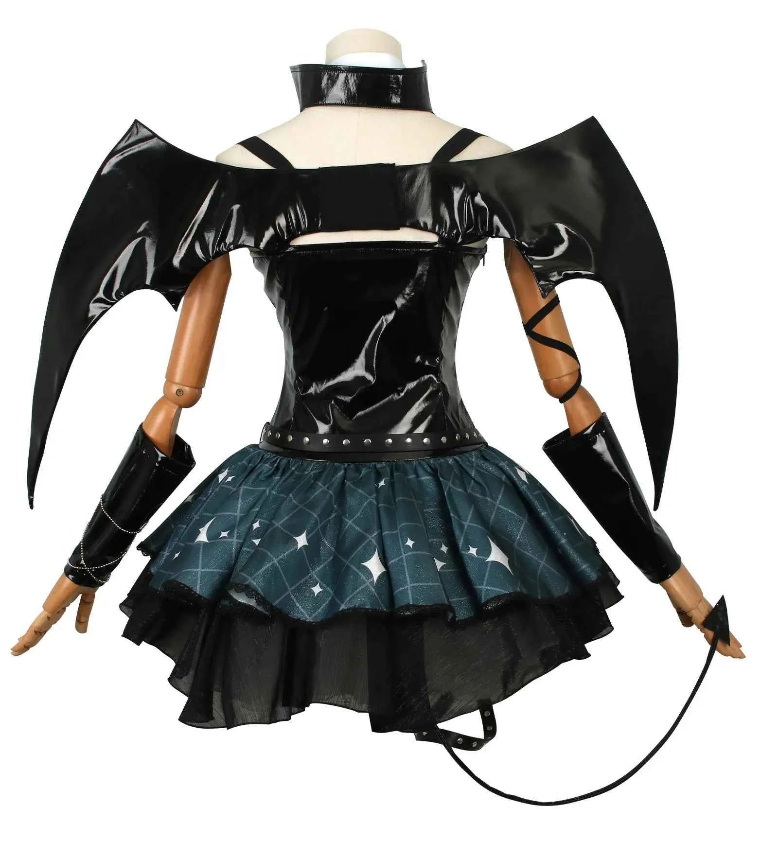 Women Sexy Demon Miku Cosplay Costumes Anime Devil Hatsune Cosplay Uniform Dress Wigs Wings Suit With Horns Tail Halloween Party