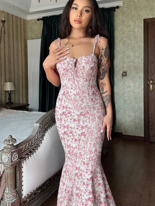 Hugcitar Women Elegant Floral Beach Vacation Bodycon Streetwear Long Dress 2026 Summer Clothes Wholesale Items For Business
