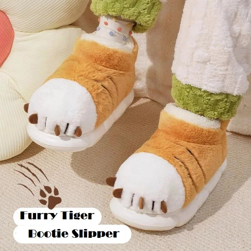 New Adorable Kitty Claw Slippers Women's Home Shoes Non Slip Furry Mules Female Fashion Warm Fluffy Slides Outdoor Cat Slippers