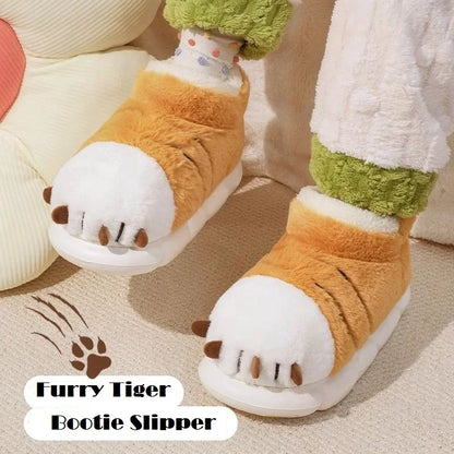 New Adorable Kitty Claw Slippers Women's Home Shoes Non Slip Furry Mules Female Fashion Warm Fluffy Slides Outdoor Cat Slippers