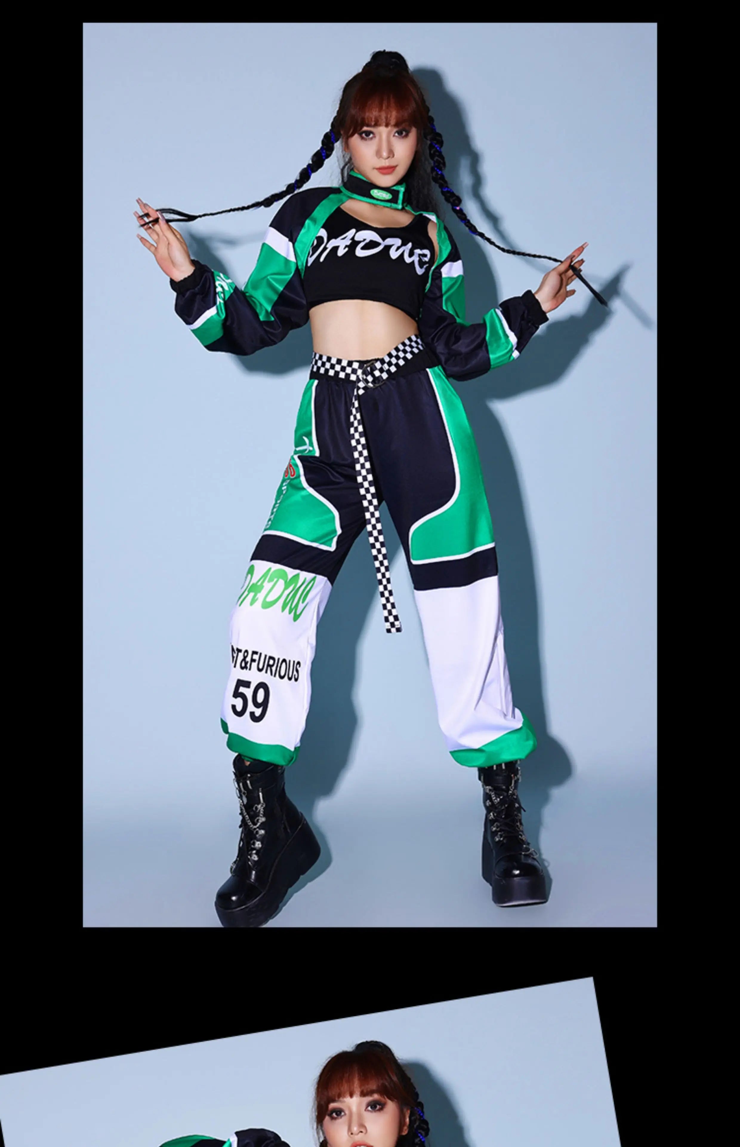 Green K-POP Jazz Dance Costume Set for Women