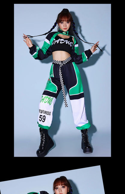 2026 Green K-POP Dancing Clothes For Women Group Song Playing Clothing Hip Pop Jazz Dance Costumes Nightclub DJ Stage Set XH1818